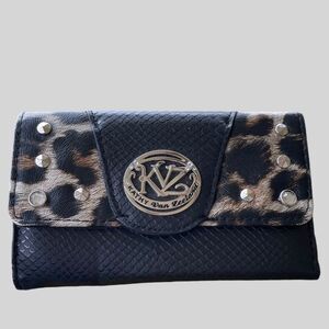 Kathy Van Zeeland Leopard Rhinestone Womens Wallet EUC